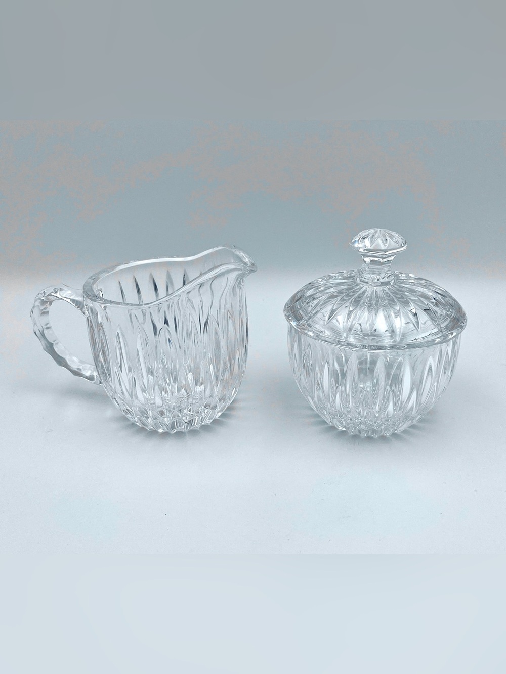 VTG Princess House Royal Highlights Lead Crystal Set Creamer, Sugar Bowl w Lid